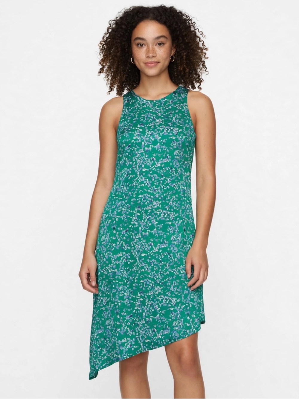 Banana Republic Green Floral Sleeveless Midi A-Symmetrical Dress